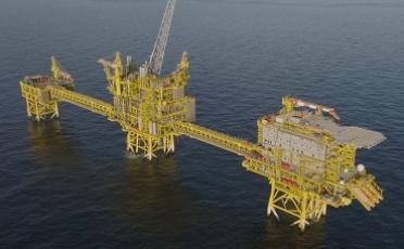 View from the helicopter of Culzean platform in the North Sea