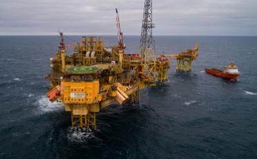 View from the helicopter of Elgin platform in the North Sea