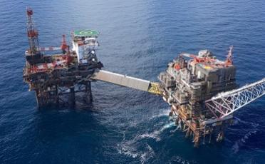 View from the helicopter of Alwyn platform in the North Sea