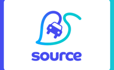 Source brand logo of a car surrounded by a charging cable in the shape of a leaf