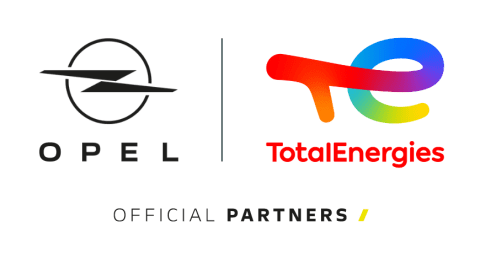 Opel logo and TotalEnergies logo. Official partners.