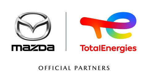 Mazda logo and TotalEnergies logo. Official partners.