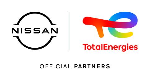 Nissan logo and TotalEnergies logo. Official partners.