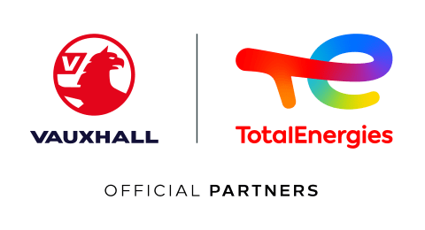 Vauxhall logo and TotalEnergies logo. Official partners.